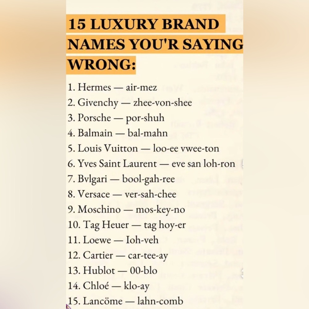 Luxury Brand Pronunciation Guide Poster